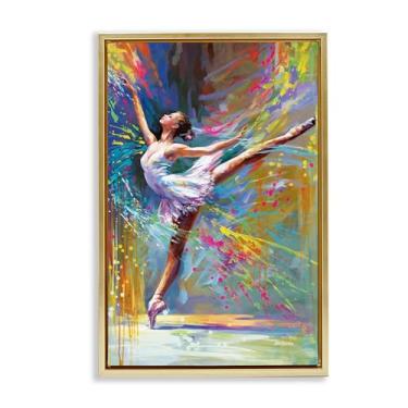 Imagem de Stupell Industries Design de arte de parede em tela emoldurada Ballerina with Modern Splash Gold Floater por Leon Devenice, 43 x 63 cm