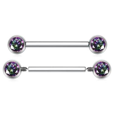 Imagem de FUNLMO 1 par de anéis de mamilo de 14 g, joias de piercing de mamilo com costas planas G23, joia de mamilo de titânio, roscada, internamente, barra, língua, ponte, joia para mulheres, Titânio