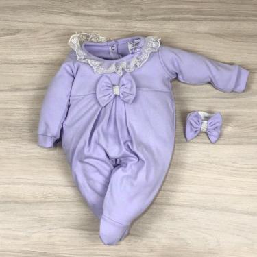 Imagem de Macacão bebê menina melissa com renda e laço - Antônio baby, Lilás, M