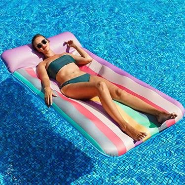Imagem de PARENTSWELL Boia de piscina grande – 183 cm x 91 cm, GG, espreguiçadeira de piscina coberta de tecido com encosto de cabeça