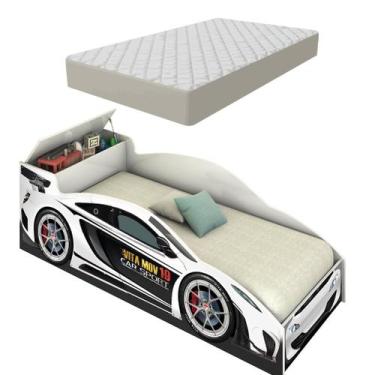 Imagem de Mini Cama Carro Infantil Com Baú  E Colchão Para Quarto Meninos  - Pol