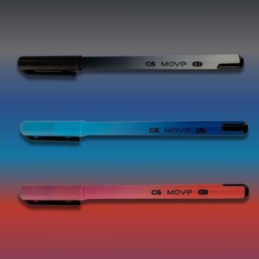 Imagem de Kit 03 Caneta Esferográfica Cis Move 0.7mm Colorida Ponta Fina Az, Pt, Vm