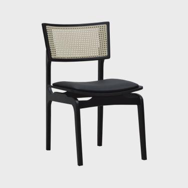 Imagem de Cadeira Apollo Madeira Maciça Encosto Telinha Assento Anatômico Estofado Corano Preto