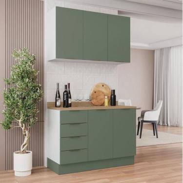 Imagem de Cozinha Modulada 2 Peças com Tampo 1 Aéreo 3 Portas e 1 Balcão Pia Ipanema Cabecasa