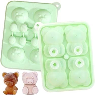 Imagem de Bandeja de cubo de gelo 3D molde de cubo de gelo formas divertidas de silicone fácil liberação flexível grande artesanato bandeja de gelo 4 gigante grande urso fofo máquina de gelo para coquetéis