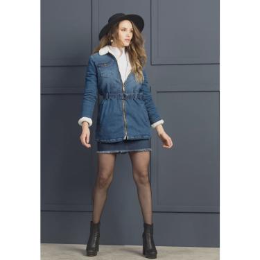 Imagem de Parka Jeans Divero Forrada Longa Azul