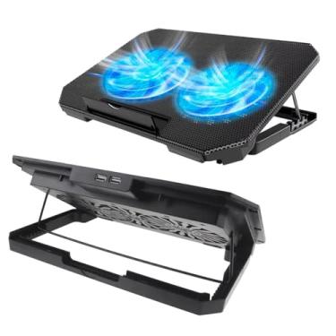 Imagem de Suporte Para Notebook Base Led Azul Refrigerada com Ventilação 2 Fans para LapTop com até 17 Polegada Ajustável Inclinação 8 níveis