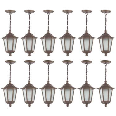 Imagem de Conjunto 12 Pendentes de Teto Marrom Bivolt Luminárias Coloniais Externa Interna Dital