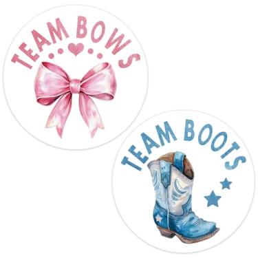 Imagem de FYSUIMU Adesivo de revelação de gênero com laço de equipe 120 peças rosa azul 5 cm adesivo autoadesivo para meninos ou meninas ocidentais para chá de bebê, suprimentos de festa