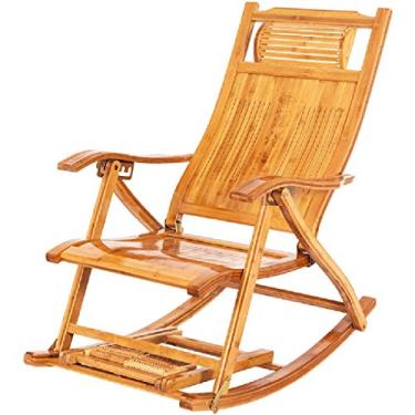 Imagem de Cadeira de balanço para casa, varanda, espreguiçadeira, cadeira de balanço, poltrona reclinável de madeira de bambu dobrável para sala de estar, pátio e terraço