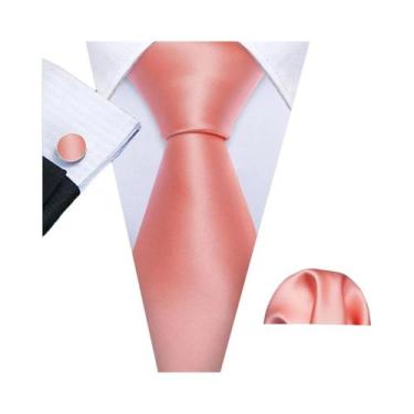 Imagem de Conjunto de Abotoaduras e Gravata Masculina - Seda Pêssego Coral Rosa 
