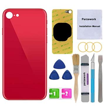 Imagem de Perzework Substituição de vidro traseiro OEM para iPhone SE 11.9 cm (vermelho) 2020 segunda geração e 2022 terceira geração com kit de ferramentas de reparo