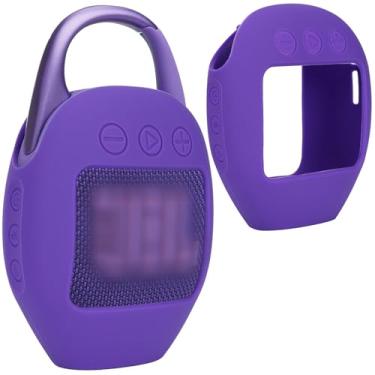 Imagem de Lebakort Capa de silicone compatível com alto-falante sem fio Bluetooth portátil JBL Clip 5 (capa roxa)