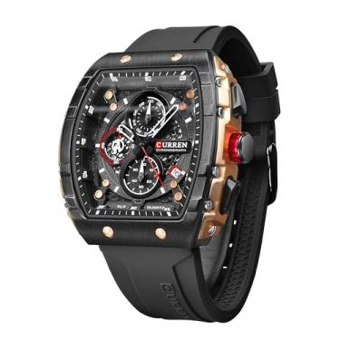 Imagem de FORSINING Relógio esportivo masculino com cronógrafo, impermeável, militar, analógico, quartzo, com mostrador de data, pulseira de silicone, relógio externo, Preto, Militar