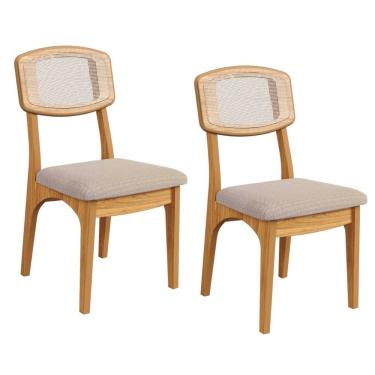 Imagem de Kit 2 Cadeiras em MDF Freijó Assento Estofado Bege Rústico Encosto com Tela Dalla Costa