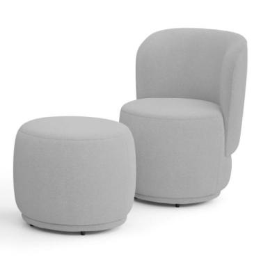 Imagem de Poltrona Decorativa com Puff Orgânico Molly Bouclê Cinza Claro - Desk 