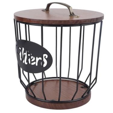 Imagem de Porta de Filtro de café de Arame de Madeira e Metal, Mantém 500 Filtros Com Tampa, para Bancada, Decoração de Acessórios para café, Pode Armazenar Filtros de café, Cápsulas de (0291 F Preto)