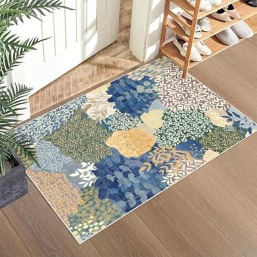 Imagem de DEXDE Tapete de área de 5,5 x 7,5 cm, tapetes boêmios pequenos, capacho de entrada, interior lavável na máquina, antiderrapante, abstrato, folhas botânicas, estampa floral, tapete para sala de estar
