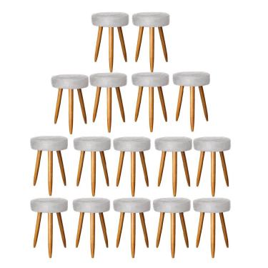 Imagem de Kit 16 Banqueta Alta Julia 50Cm Bar Cozinha Bistrô Pé Palito Caramelo Tecido Sintético Cinza