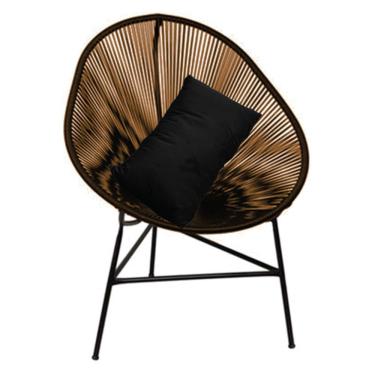 Imagem de Poltrona Cadeira Acapulco Sala Jardim Varanda Marrom Com Almofada Quadrada Suede Preto