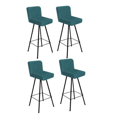 Imagem de Kit 04 Banqueta Alta Lexi Cozinha Bar Bistrô Ferro Preto Suede Azul Turquesa - Amey Decor