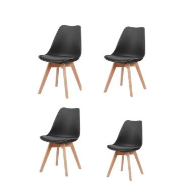 Imagem de Kit 4 Cadeiras Leda Joly Rivatti Polipropileno Preta Base Madeira