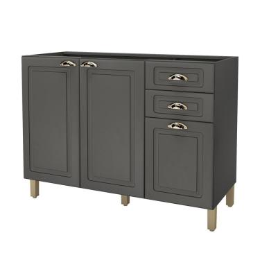 Imagem de Balcão Para Pia Sem Tampo 3 Portas 2 Gavetas 120Cm Paris Indekes Chumbo
