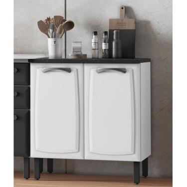 Imagem de Balcão 80Cm 2 Portas Com Tampo New Premium Itatiaia Branco/Nero Marquina