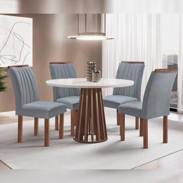 Imagem de Conjunto Mesa Tampo Redondo Plus Vidro 100cm 4 Cadeiras Arizona Chocolate/off White/suede Cinza