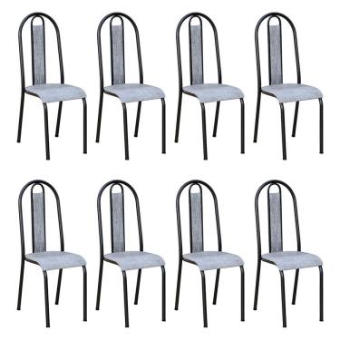 Imagem de Kit 8 Cadeiras De Cozinha Arizona Estampado Linho Prata Pés De Ferro Preto - Pallazio