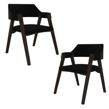 Imagem de Kit 2 Cadeiras Sala De Jantar E Jogos Carteados Madeira Maciça Poker Veludo Preto-capuccino G42 - Gran Belo