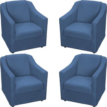 Imagem de Kit 4 Poltronas Mila Pé De Plástico Cromado - Azul-marinho Suede