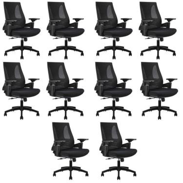 Imagem de Kit Com 10 Cadeiras Office Diretor Toledo Com Braços 3d Office Nr17 Preto