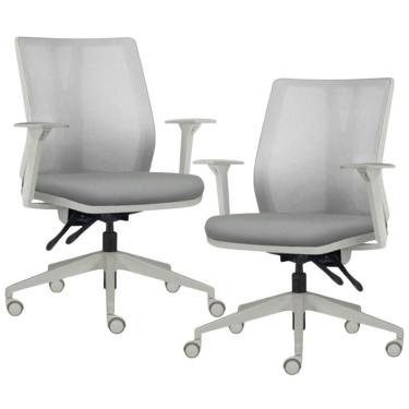 Imagem de Kit 2 Cadeiras De Escritório Giratória Diretor Flow F02 Base Cinza Sintético Cinza - Lyam Decor
