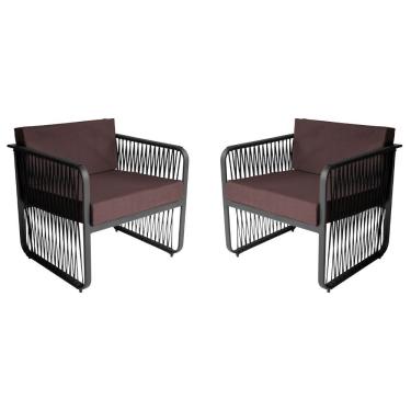 Imagem de Conjunto 2 Poltronas área Externa Corda Náutica Santiago Preto-marrom