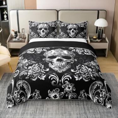 Imagem de Castle Fairy Conjunto de capa de edredom tamanho casal gótico crânio conjunto de capa de edredom 100% algodão puro Halloween flor esqueleto conjunto de capa de edredom (sem enchimento) boêmio estilo