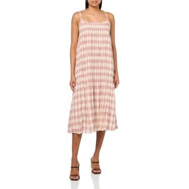 Imagem de Lucky Brand Vestido feminino midi xadrez franzido, Guingão rosa, XGG