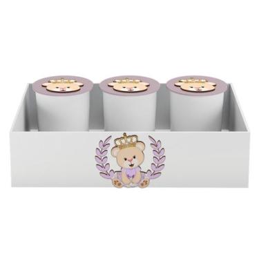 Imagem de Trio de Potes e Bandeja Kit Higiene MDF Ursa Coroa Menina - Neném na N