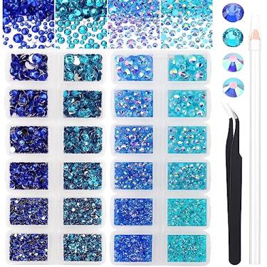 Imagem de AUREHEN 15.000 Peças De Strass Resina Azul 2 A 6 Mm Com Fundo Plano, Redondos Sem Hotfix, Base Gelatina E Prata, Pedras Preciosas Para Unhas Pinça, Caneta Copos Arte, Artesanato Faça Você Mesmo