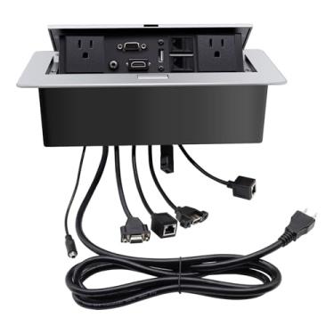 Imagem de TIANDIGP Filtro De Linha Pop-Up, Tomada Embutida Para Bancada, Caixa Conexão, Amortecimento, Estoura Lentamente, Cabo 16Awg, Rede Vga 3.5, Áudio Usb Mesa Conferência - Prateado