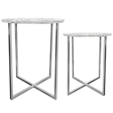 Imagem de Mesa De Canto Dupla Gana Redonda Decoração Para Sala Prata/Vulcano - G
