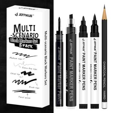 Imagem de JEFFNIUB Marcadores de arte preta, 5 peças, canetas marcadoras de tinta acrílica, fineliner, lápis, canetas de tinta acrílica preta com pontas diferentes para escrever, desenhar