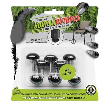 Imagem de Slipstick Niveladores De Móveis Ajustáveis Gorilla Outdoor (Pacote Com 8), Parafusos À Prova Intempéries Para Cadeiras, Mesas E Pés, Deslizamento Esférico Nylon 7/8", Rosca M6