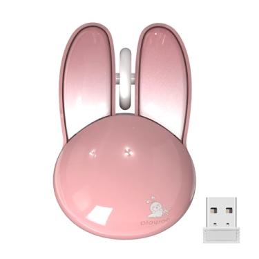 Imagem de Mouse sem fio para jogos de 2,4 GHz, mouse sem fio com formato de coelho de 3 botões, mouse portátil para laptop com receptor USB para laptops/PC/Mac (Rosa)
