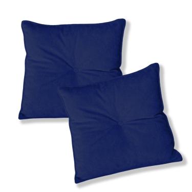 Imagem de Kit 2 Almofadas Quadradas Tina Com Botão Central 50x50 Cm Veludo 7 Decor Azul Marinho