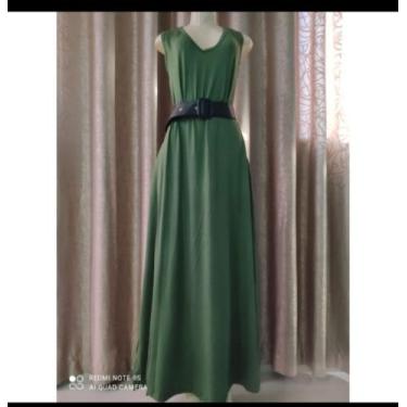 Imagem de Vestido  longo  regatão com  fenda lateral - Neide modas, Verde milita