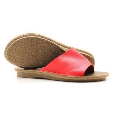 Imagem de Sandália Rasteirinha Feminina Couro Chinelo Confortável - DANDY, Verme