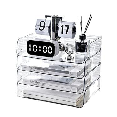 Imagem de aqxreight A4 Caixa de Armazenamento Plástico Empilhável Abertura Grande Arquivo de Mesa de Camada única para Office Transparent 26.5x33x7.5cm/10.4x13.0x3.0in (Transparente 32.5x25