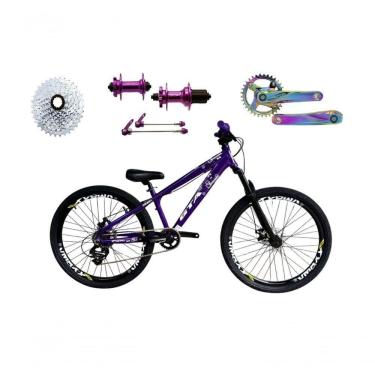 Imagem de Bicicleta 26 Gta Rebel Freeride Cor Roxo Single 8v Cubo Barulhento Pedivela Camaleão Freio Disco Aros Vmaxx Pneu Flame