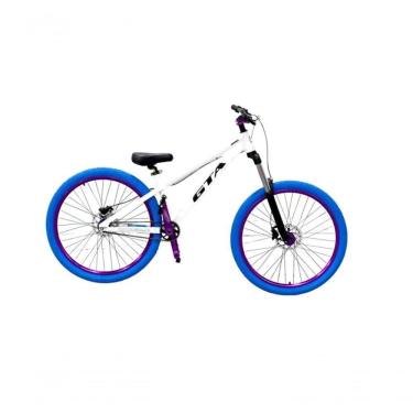Imagem de Bicicleta 26 Gta Gravity Cor Branco Freeride Single Cubo K7 Barulhento Freio Hidráulico Garfo C/trava Pneu Flame Azul